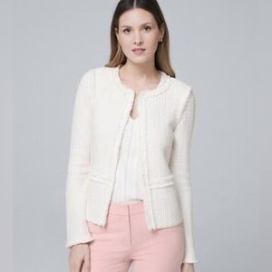 White House Black Market Tweed Jacket Cream White size medium M sweater blazer
